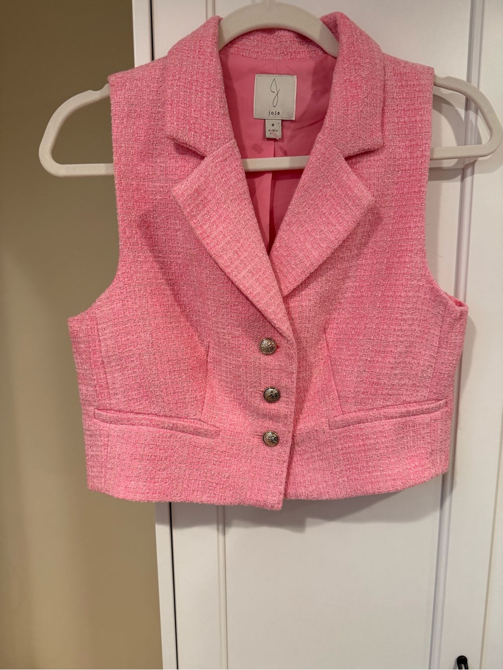 Joie Bright Pink Tweed Notched-Lapel Vest